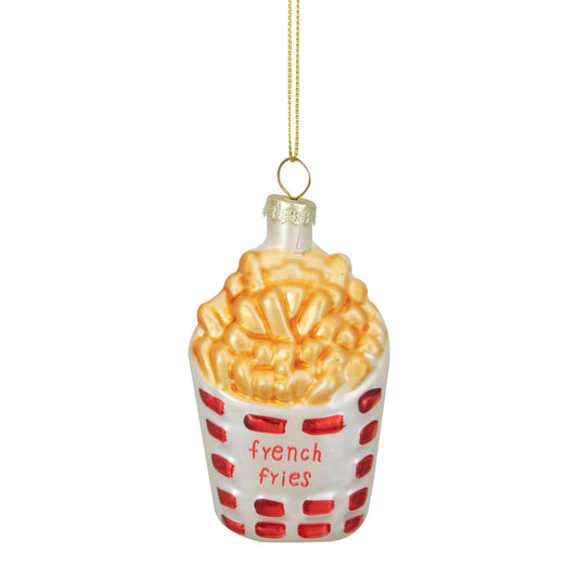 Golden Yellow Red And White French Fries Glass Christmas Ornament